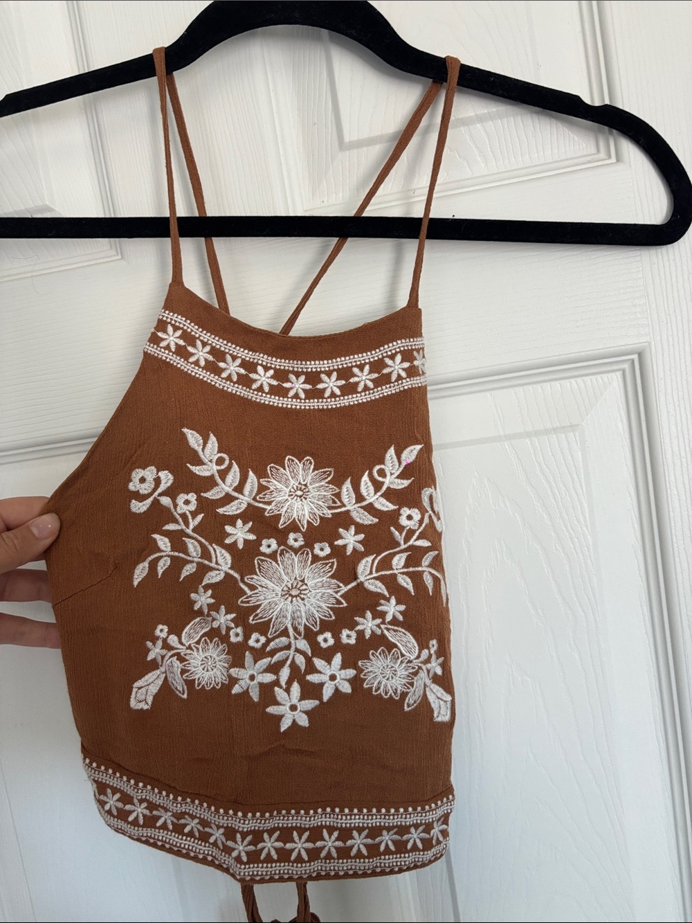 Charlotte Russe Brown Floral Embroidered Halter Cami